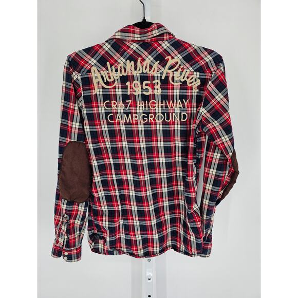 POP USA Flannel Shirt S Embroidered Patches Arkansas River Aspen CO Campground - Picture 6 of 6